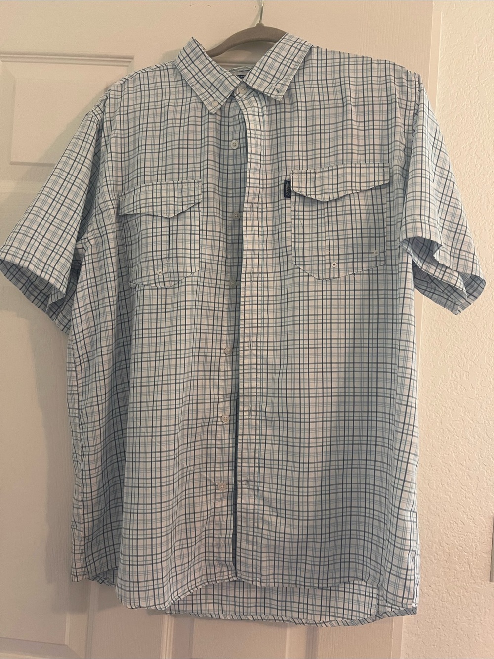 AFTCO Light Blue Plaid Short-Sleeve Button-Down Shirt